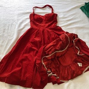 Anthropologie corduroy red halter or strapless tea length dress size 6